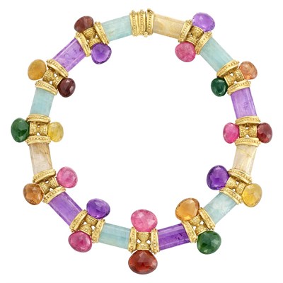 Lot 372 - Gold and Multicolored Gem-Set Collar Necklace