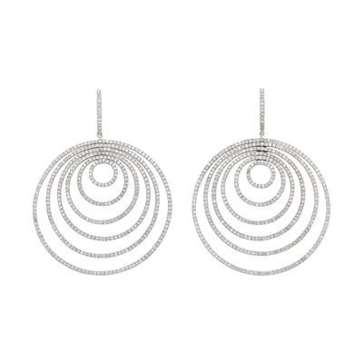 Lot 131 - Pair of White Gold and Diamond Pendant-Earrings