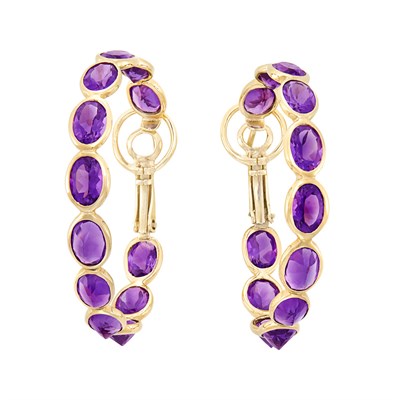 Lot 118 - Pair of Gold and Amethyst Hoop Earrings, Piranesi