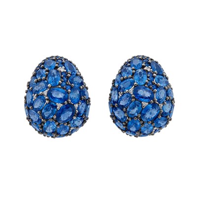 Lot 344 - Pair of Two-Color Gold, Sapphire and Diamond Bombé Earrings, Piranesi