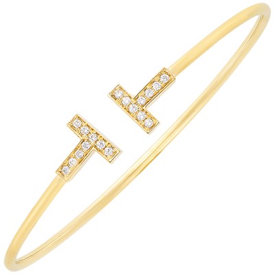 Lot 21 - Gold and Diamond 'T' Bangle Bracelet, Tiffany & Co.