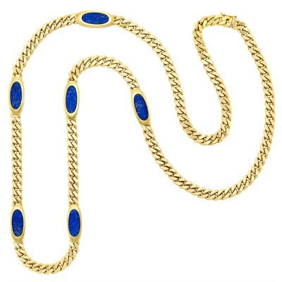 Lot 386 - Long Gold and Lapis Lazuli Necklace, Bulgari