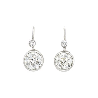 Lot 325 - Pair of Platinum, White Gold and Diamond Pendant-Earrings