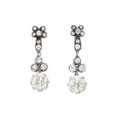 Lot 182 - Pair of Silver, Gold and Diamond Pendant-Earclips