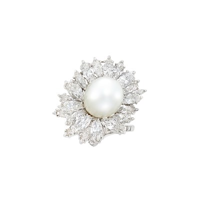 Lot 347 - Platinum, South Sea Cultured Pearl and Diamond Ring