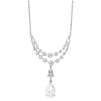 Lot 185 - Platinum and Diamond Pendant-Necklace