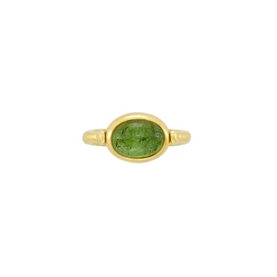 Lot 146 - Gold and Cabochon Peridot Ring, Bulgari