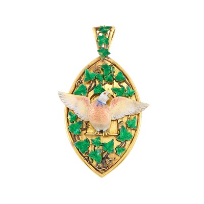 Lot 308 - Antique Gold and Enamel Dove Pendant
