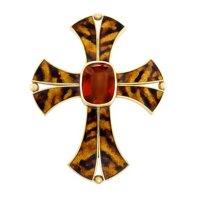 Lot 362 - Gold, Citrine and Enamel Cross Pendant, Silverhorn
