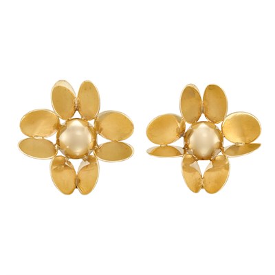 Lot 238 - Pair of Gold Flower Earclips
