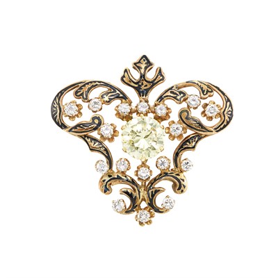 Lot 97 - Gold, Diamond and Enamel Pendant-Brooch
