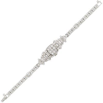 Lot 284 - Platinum and Diamond Bracelet-Watch, Hamilton