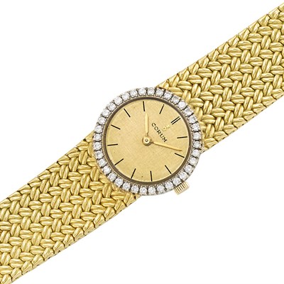 Lot 611 - Two-Color Gold and Diamond Mesh Wristwatch, Corum