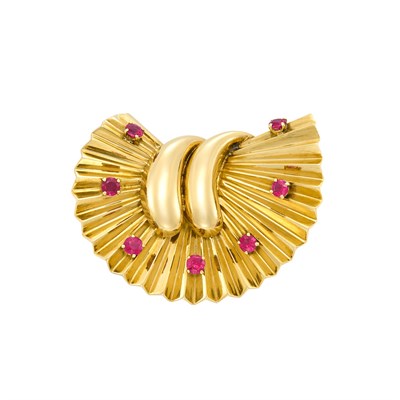Lot 209 - Retro Gold and Ruby Clip-Brooch, Gubelin