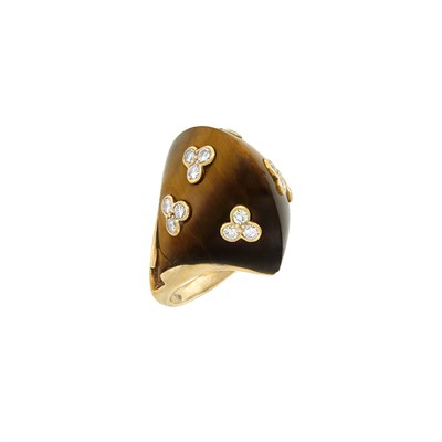 Lot 364 - Gold, Tigers Eye and Diamond Ring, Boucheron, France