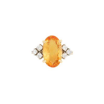 Lot 246 - Two-Color Gold, Topaz and Diamond Ring