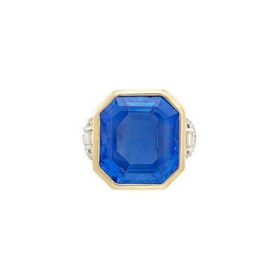 Lot 389 - Platinum, Gold, Sapphire and Diamond Ring