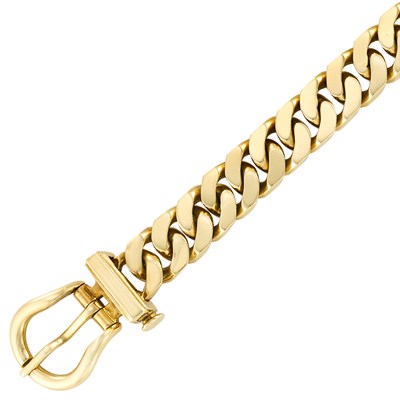 Lot 369 - Gold Curb Link Buckle Bracelet, Hermès, Paris