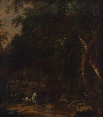 Lot 51 - French School 18th Century Stag Hunt Oil on...