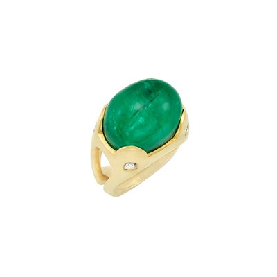 Lot 263 - Gold, Cabochon Emerald and Diamond Ring