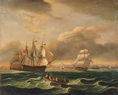 Lot 58 - Manner of Thomas Luny Ships on Choppy Water...