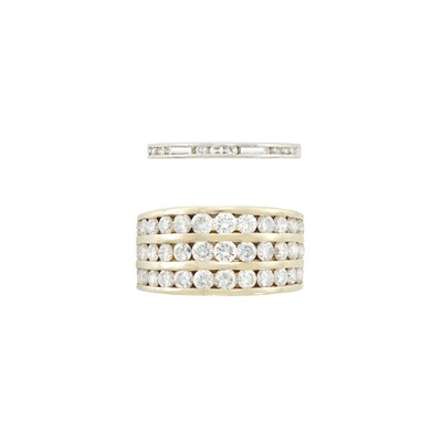 Lot 272 - Platinum and Diamond Band Ring and Wide Gold and Diamond Ring