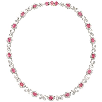 Lot 14 - White Gold, Pink Tourmaline and Diamond Necklace