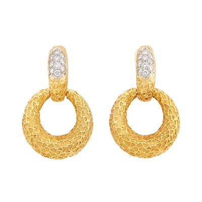 Lot 653 - Pair of Gold and Diamond Hoop Pendant-Earrings, Van Cleef & Arpels, France