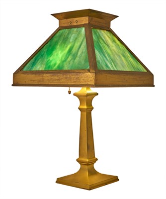 Lot 300 - Handel Co. Arts and Craft Brass and Green Slag...