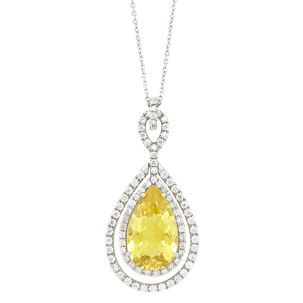 Lot 240 - Platinum, Yellow Beryl and Diamond Pendant, Tiffany & Co. with Chain