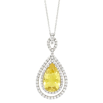 Lot 240 - Platinum, Yellow Beryl and Diamond Pendant, Tiffany & Co. with Chain