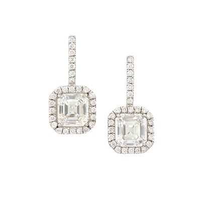 Lot 141 - Pair of Platinum and Diamond Pendant-Earrings