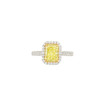 Lot 186 - Platinum, Gold, Fancy Light Yellow Diamond and Diamond Ring