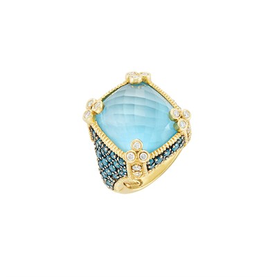 Lot 579 - Gold, Blue Topaz, Treated Blue Diamond and Diamond 'Monaco' Ring, Judith Ripka