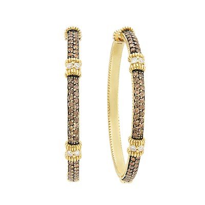 Lot 591 - Pair of Gold, Brown Diamond and Diamond Hoop Earrings, Judith Ripka