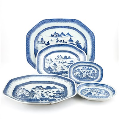 Lot 276 - Group of Five Canton Blue and White Porcelain...