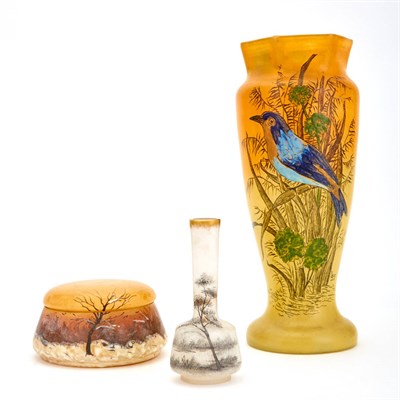 Lot 311 - Legras Enameled Glass Vase and Circular Low...