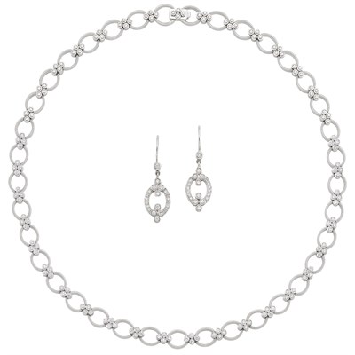 Lot 51 - White Gold and Diamond Necklace and Pair of Pendant-Earrings
