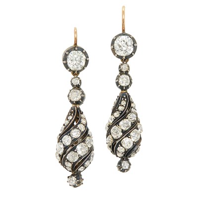 Lot 164 - Pair of Silver and Diamond Pendant-Earrings