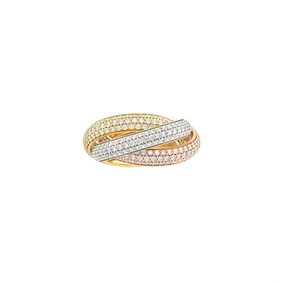Lot 563 - Tricolor Gold and Diamond 'Trinity Rolling' Band Ring, Cartier