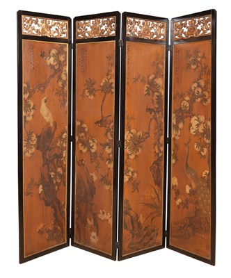 Lot 322 - Chinese Parcel Gilt Lacquered and Painted Silk...