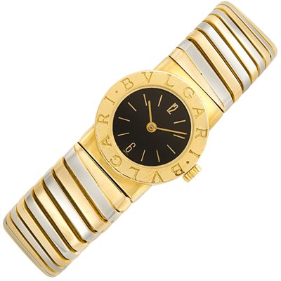 Lot 371 - Two-Color Gold 'Tubogas' Wristwatch, Bulgari