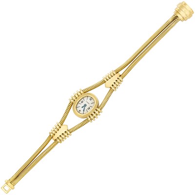 Lot 213 - Retro Double Strand Gold Snake Chain Wristwatch, Cartier, Jaeger LeCoultre, France
