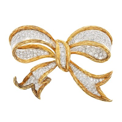 Lot 234 - Two-Color Gold and Diamond Bow Brooch