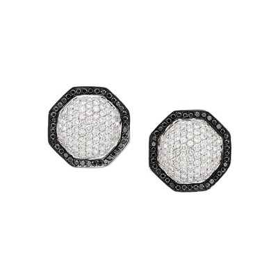 Lot 52 - Pair of White Gold, Diamond and Black Diamond Earclips