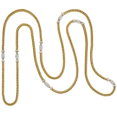 Lot 518 - Long Two-Color Gold, Platinum and Diamond Chain Necklace/Bracelets Combination