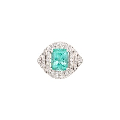 Lot 227 - White Gold, Blue-Green Tourmaline and Diamond Ring