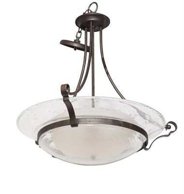 Lot 390 - Wrought Iron and Glass Hanging Light Fixture...