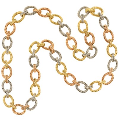 Lot 566 - Long Tricolor Gold Link Necklace