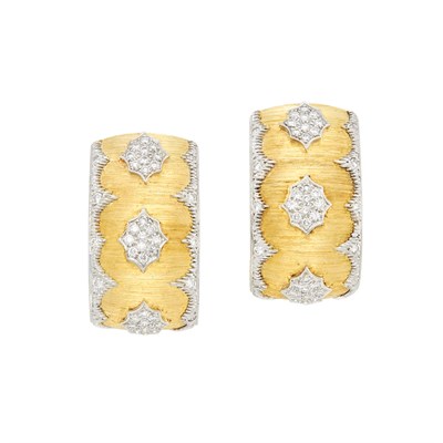 Lot 150 - Pair of Two-Color Gold and Diamond Earclips